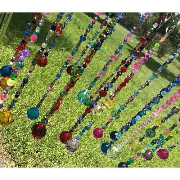 Dinosaur Beaded Suncatcher - Pastel Pink Crystal Prism - Hanging Patio Decor - Picture 11 of 11